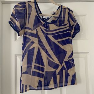 Blue and cream geometric blouse
